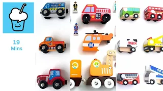 Wooden Plastic Brick Vehicles Cars collection taxi police car  fire engine ambulance