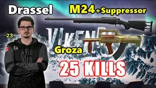 Ghost Drassel & Shrimzy - 25 KILLS - M24-Suppressor + Groza - DUO vs SQUADS - PUBG