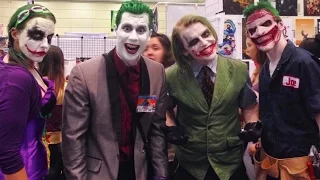 Gathering of Jokers and Harley Quinns at Comic Con! Real Life Super Villains Batman Parody