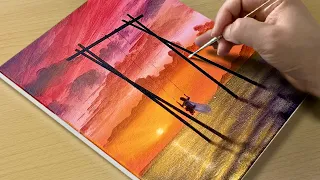 Acrylic Painting TUTORIAL / Red Sunset / Painting for Beginners