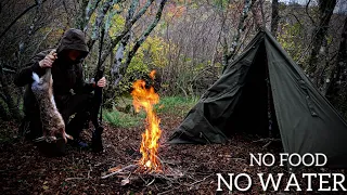 3 DAYS SOLO WINTER HUNTING - Polish Lavvu, Wild Rabbit Cooking, Rainstorm Survival Challenge