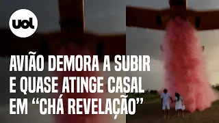 'Chá revelação' com avião: Aeronave demora a subir e quase atinge casal em Rondônia