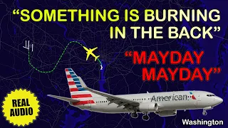 MAYDAY. “SOMETHING IS BURNING”. Immediate landing at Washington Dulles. American B737-800. Real ATC