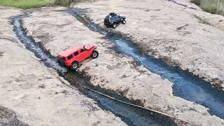 FMS Land Cruiser 80 and RocHobby Fire Horse trailing