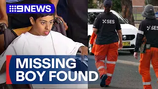 Missing boy found safe after frantic search | 9 News Australia