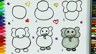 Как рисовать слона 🍃 | Раскраски | Как нарисовать и покрасить для детей | Узнать цвета