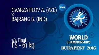 1/4 FS - 61 kg: A. GVARZATILOV (AZE) df. B. BAJRANG (IND) by TF, 10-0