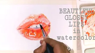 how to draw lips| orange glossy lips | Tutorial
