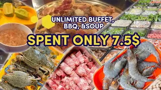 Only 7.50$ Buffet with seafood, BBQ & Soup unlimited at BAOBAO Buffet BBQ &SOUP Boeung Trabek