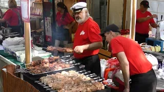 Huge Lot of Meat Skewers, Beef, Pork and Chicken. Minsk Street Food, Belarus