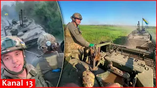 Ukrainian soldiers captured the armored fighting vehicle that the Russians had abandoned and fled