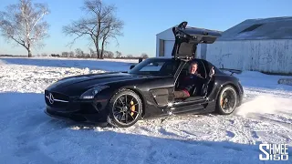 SNOW DONUTS with My Friend's SLS AMG Black Series! Convoy with the LOUDEST Murcielago