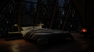 Midnight Rainfall Ambience - Fireplace Cracklings 🌧️ Quiet Night Rainstorms on windows for Sleep