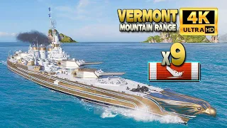 Battleship Vermont: 9 ships destroyed on Mountain Range - World of Warships