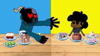 BLUE VS YELLOW FOOD CHALLENGE FRIDAY NIGHT FUNKIN BLUE VS YELLOW MUKBANG ANIMATION