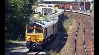 First slate-waste train at Llandudno Junction, with GBRf Class 66 66773 'Pride of GB Railfreight.'