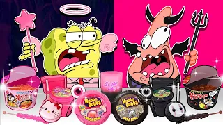 Pink Food VS Black Food Challenge! | SPONGEBOB MUKBANG ANIMATION | SLIME CAT