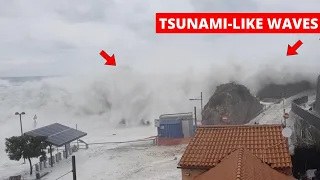 'TSUNAMI-LIKE WAVES' Overrun Small Harbor in Italy During Storm | Tyrrhenian Sea