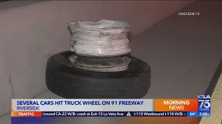 Truck wheel causes multi-vehicle pileup on Riverside freeway: Video