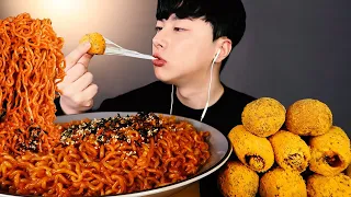 SUB)MUKBANG, SPICY NOODLES, CHEESE BALL, CHEESE CON DOG!!! EATING SOUND SHOW 먹방