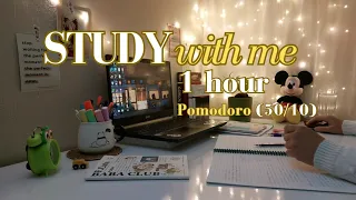 1-Hr Study With Me 📚| ambient piano and rain 🌧🎶🎧| pomodoro (50/10).