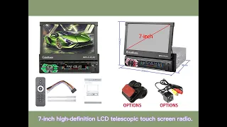 1DIN 7" remote control car electric HD LCD telescopic  screen MP5 player CARPLAY  FM BT USB TF AUX