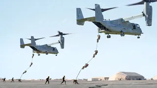 Must Not Fall ! US Marines Jump from Two Massive V-22 Flying Side by Side