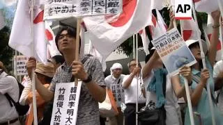 Protest at SKorean embassy over islands Japan calls Takeshima, SKorea; Dokdo