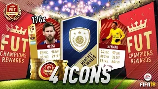 4 ICONS AND 210 RED INFORM PLAYERS!! FIFA18 FUT CHAMPIONS TOP 100 REWARDS!!