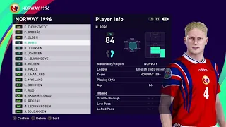 NORWAY 1996 - EURO ENGLAND 1996 - NOT QUALIFIED - PES 2021 PS4