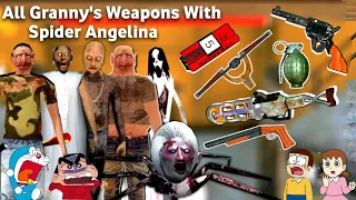 Spider Angelina & Slendrina in The Twins VS All Granny's Weapons With Shinchan and Nobita