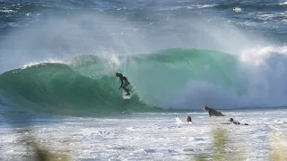 Jordy Smith dodges surfer going over the falls! Perfect Cape Town barrel!