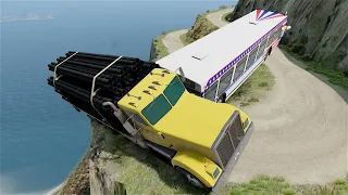 Mobil Truk Dan Bus Kecelakaan Vs Jatuh Ke Jurang Mobil Rusak Terguling Dan Hancur Beamng.Drive#35