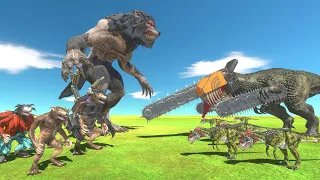Werewolf Team VS T Rex of Evolution - Animal Revolt Battle Simulator