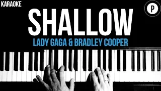 Lady Gaga & Bradley Cooper - Shallow Karaoke SLOWER Acoustic Piano Instrumental Cover Lyrics