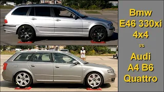 Bmw E46 330xi 4WD vs Audi A4 B6 1.8T Quattro - 4x4 tests on rollers