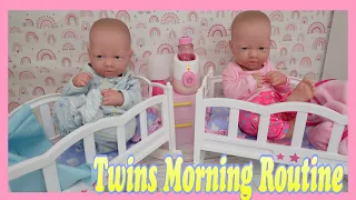 Newborn Twins baby dolls Morning to Night Routine feeding and changing