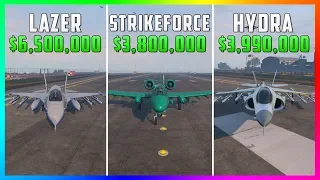 GTA 5 Online - B-11 Strikeforce Vs P-996 Lazer Vs Hydra ($3,800,000 Vs $6,500,000 Vs $3,990,000)