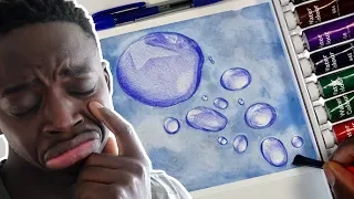 DRAWING REALISTIC WATER DROPS | BALLPOINT PEN AND WATERCOLOR