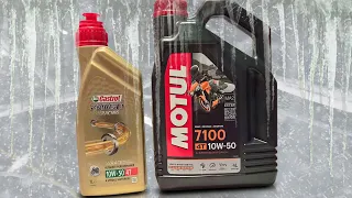 Test -30°C Castrol Power 1 Racing 4T 10W50 vs Motul 7100 4T 10W50