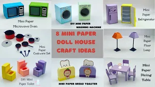 8 EASY MINI PAPER CRAFT IDEAS FOR DOLL HOUSE / Paper Craft / school hacks/ Origami / MINIATURE CRAFT