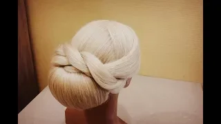 Потрясающая и Легкая вечерняя и свадебная прическа.Гладкий пучок.A light hairstyle based on a ray.