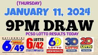 Lotto Result Today 9pm draw January 11, 2024 6/49 6/42 6D Swertres Ez2 PCSO#lotto