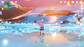 Kazuha's elemental burst over water