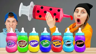 Mukbang Giant Candy Bottle drink challenge 컬러 병 챌린지 VikiNiki