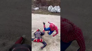 Two Spiderman's Head Stuck In Sand