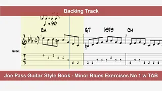 Joe Pass Guitar Style Book - Minor Blues Exercises No 1 W TAB - BACKING TRACK