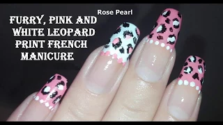 Furry Pink and White Leopard Print French Manicure- Nail Art Tutorial: No Tools Nail Art Design
