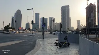 [4K] Tel Aviv, Walk from Menachem Begin Road to Savidor Train Station