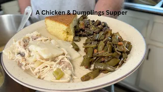 Chicken & Dumplings, Green Beans, Fried Okra, Cornbread & Strawberry Shortcake = YUM!